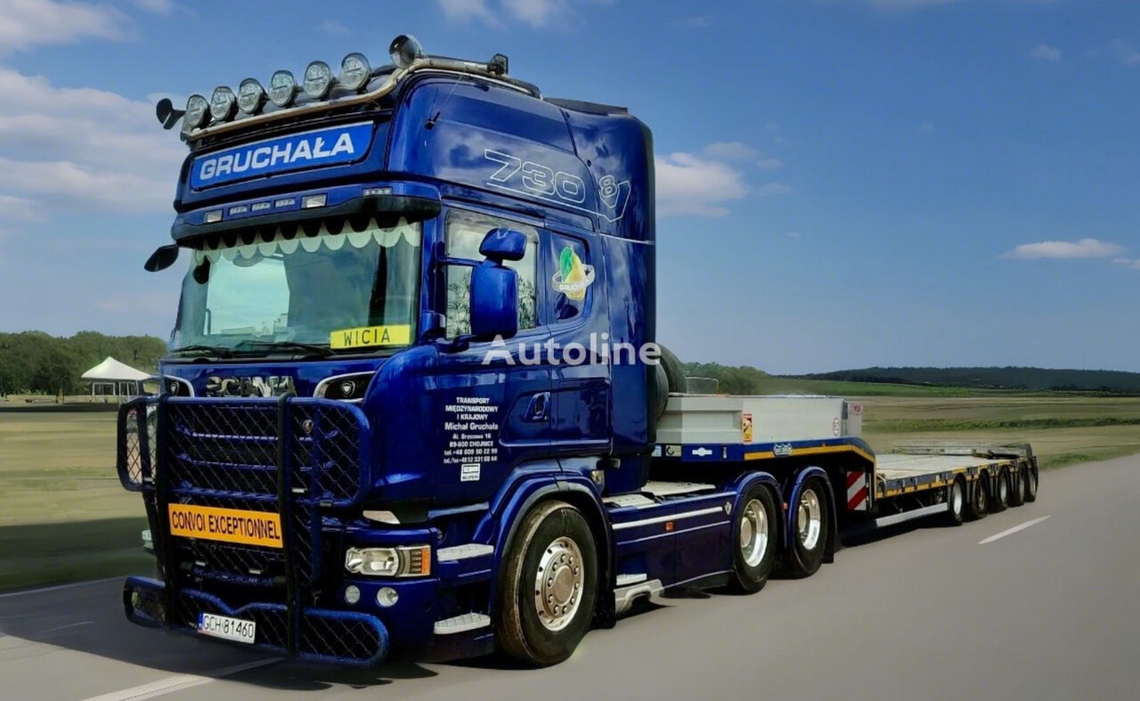 đầu kéo Scania S730 V8 (6x4) trailer has ONLY 350tyś been driven! narrow semi-t + sơ mi rơ mooc sàn thấp